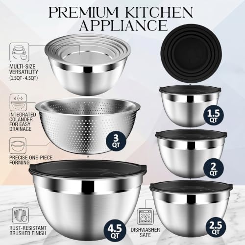 Mixing Bowls with Lids Set (9PCS Black)