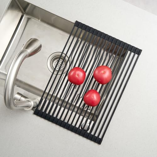 Black Steel Over Sink Roll Up Drying Rack (Black / 17" x 13")