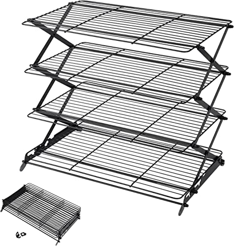 2/3/4-Tier Upgraded Collapsible Cooling Rack with Adjustable 3 Setting Design Stackable Roasting Cooking and Baking Wire Racks for Cookies, Bread, Cake Baking Gifts for Women