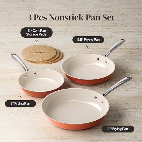 Nonstick Ceramic Frying Pan Set Egg Frying Pan 8 (Pumpkin Orange / 8+9.5+11 Inch)