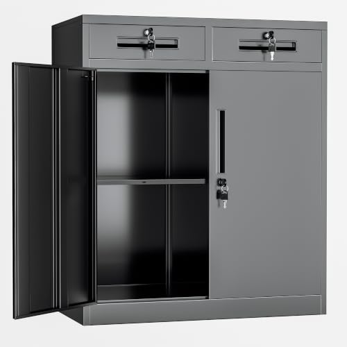 Locking Storage Cabinet with Doors and Shelves