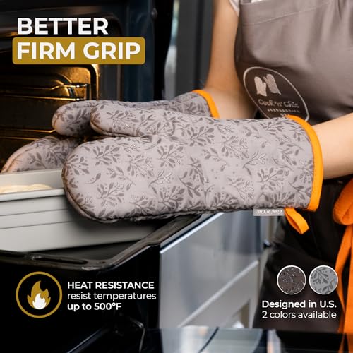 Premium Heat Resistant Oven Mitts (Gray, Orange)