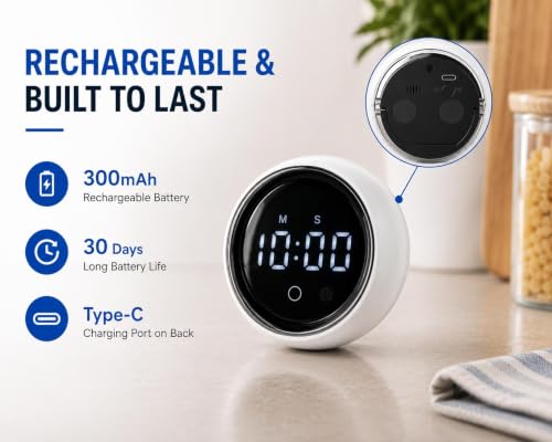 Digital Rotating Magnetic Kitchen Timer with Voice Control (White)
