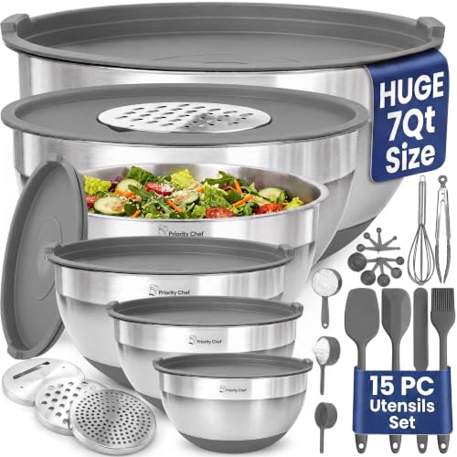 6Pc Stainless Steel Mixing Bowls with Lids Set (Gray)