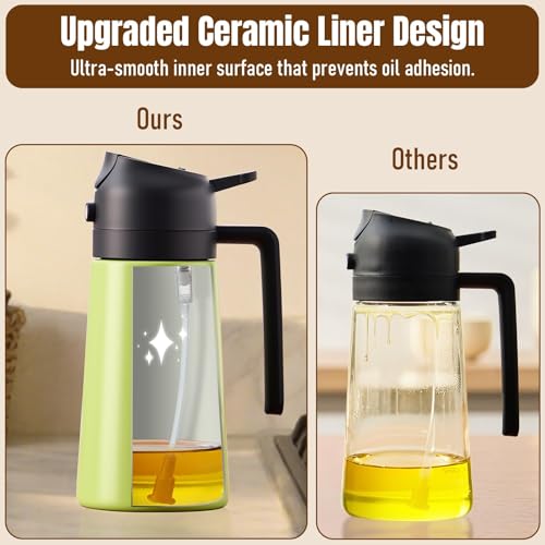 Oil Bottle, 2-in-1 Stainless Steel Sprayer and Dispenser, 16 fl oz (Green-Black)