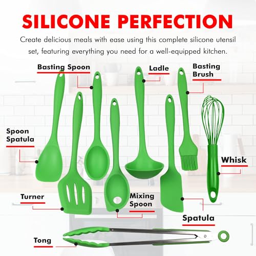 9 Piece Green Premium Silicone Kitchen Tool Set (9 Piece Set / Green)