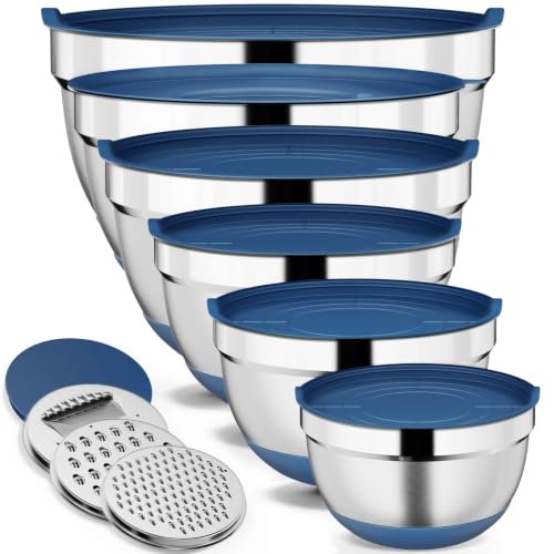 9 Pack Mixing Bowls with Airtight Lids & Grater Attachments (Blue)