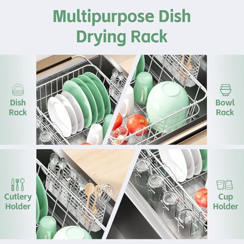 Dish Drying Rack in Sink (Medium With Cup Holder - 14.96×11.02×5.35 Inches)