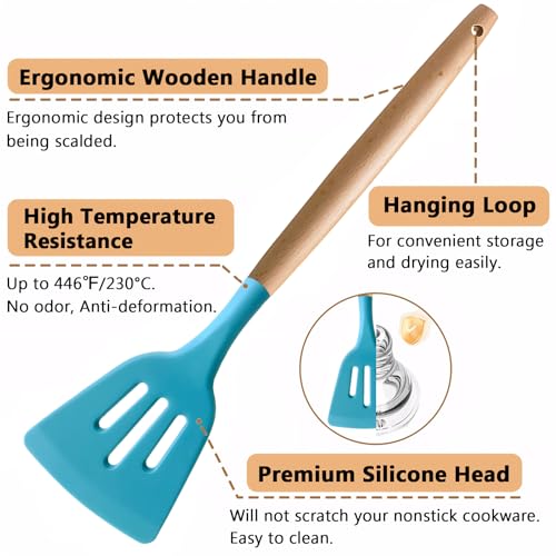 Silicone Kitchen Cooking Utensils Set (Standard 5-Piece Set / Light Blue)