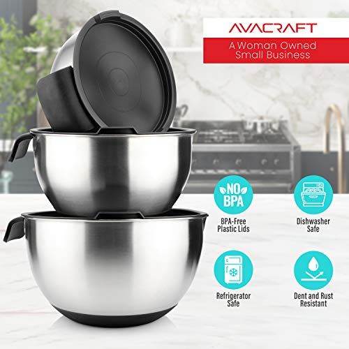 18 10 Stainless Steel Mixing Bowl Set with Lids (Black)