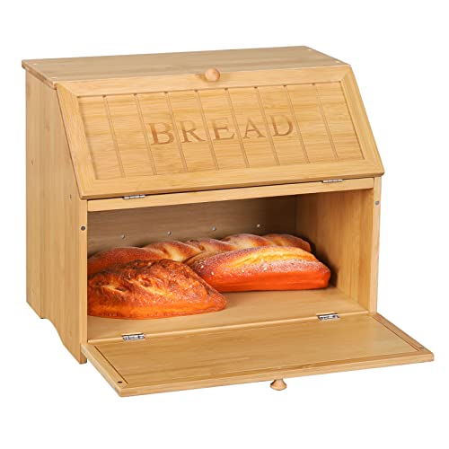 Vintage Double Layer Large Bread Box (Natural Bamboo)