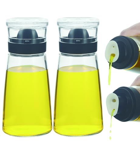 Glass Olive Oil and Vinegar Dispenser Bottles Set for Kitchen Cooking with Silicone Dual Pouring Spout