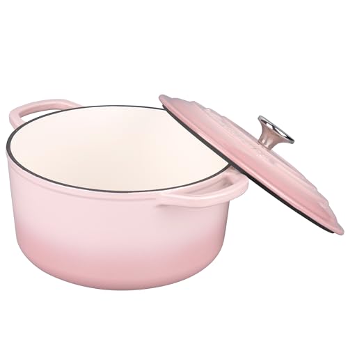 Enameled Cast Iron Dutch Oven Pot with Lid (4.5 QT / Pink)