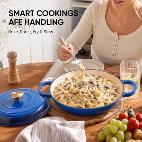 Dutch Oven Enameled Cast Iron with Lid (Blue / 3 QT（Shallow Pot）)