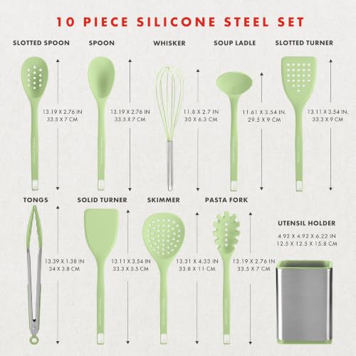 Lagasse 10 Piece Silicone Kitchen Utensil Set with Holder (Green)