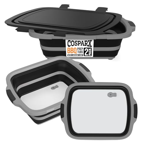 2 Pack XL Collapsible BBQ Prep Tub with Built