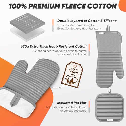 Oven Mitts Kitchen Towels and Dishcloths with Pot Holders Sets (Gray)