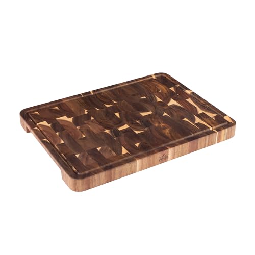 End Grain Acacia Wood Cutting Board with Juice Groove (Brown / 19"L x 14"W)