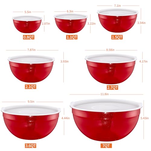 Red Mixing Bowls with Airtight Lids (Red / 7 Pieces)