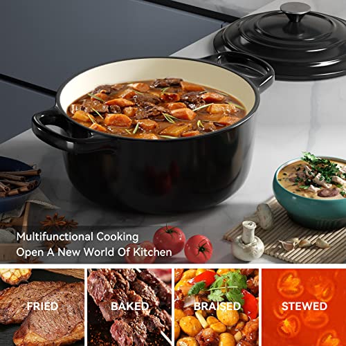6 Quart Enameled Dutch Oven Pot with Lid (6 QT / Black)