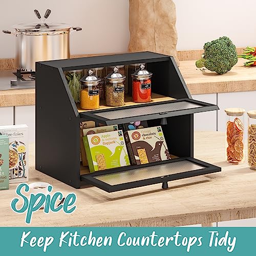 Black Bread Box for Kitchen Counter (Black / Large)