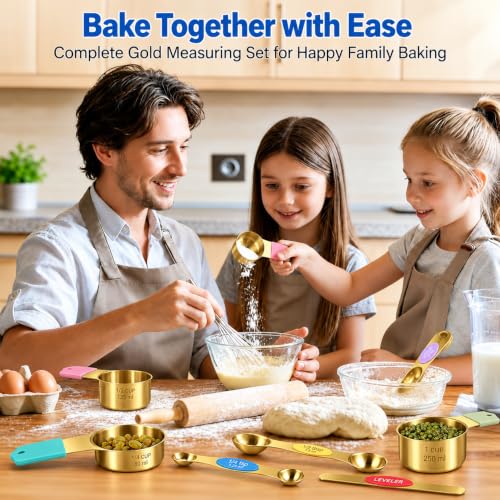 Magnetic Measuring Cups & Spoons Set (Gold&Coloful / Magnetic Measuring Cups and Spoons Set)