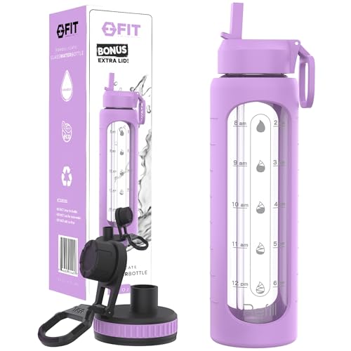 32 oz Glass Water Bottle with Straw Lid