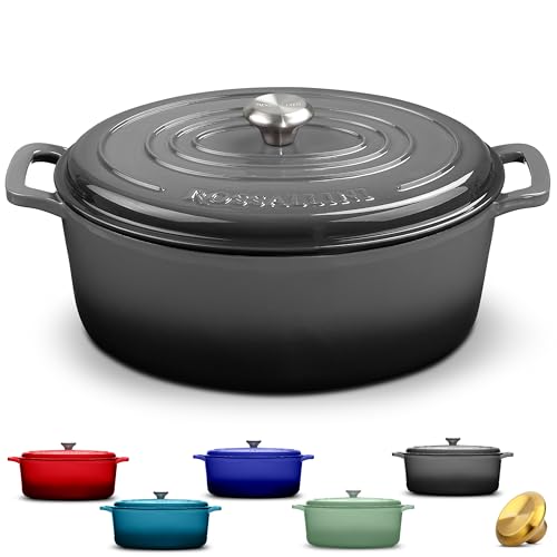 Enameled Cast Iron Oval Dutch Oven with Lid (8Q / Oyster Grey)