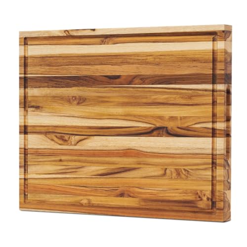 Edge Grain Teak Wood Cutting Board 18x14x1.25" With Deep Juice Groove & Side Handles (Teak Wood - Edge Grain / 18"L x 14"W)