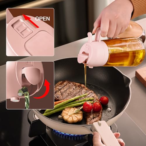 16oz 470ml Glass Olive Oil Sprayer for Cooking with Stickers (1Pc PeachPink)