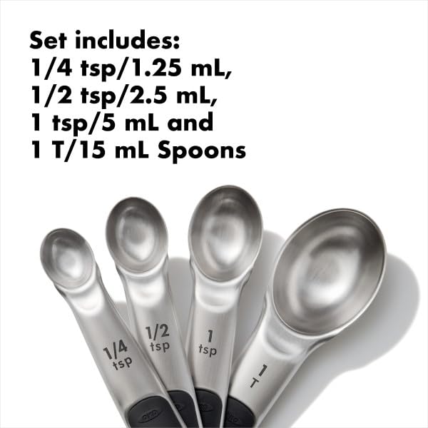Good Grips 4 Piece Stainless Steel Measuring Spoons with Magnetic Snaps (4 count / Spoons)