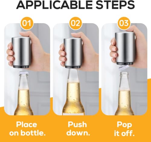 Pop-the-Top Beer Bottle Opener, No Damage to Cap, Magnetic Automatic Stainless Steel Push Down Opener, Beer Soda Cap Opener Beer Accessories