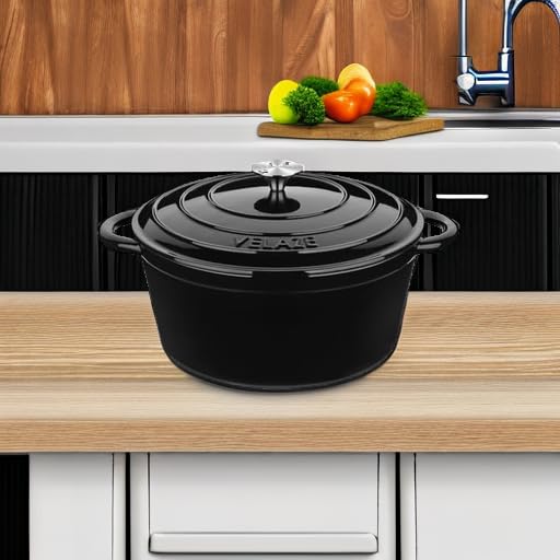 7.5 QT Enameled Cast Iron Dutch Oven Pot with Lid (Black / 7.5QT-Round)
