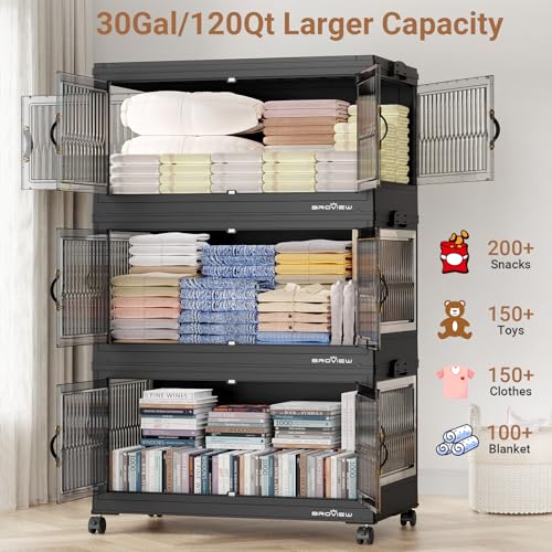Large Stackable Storage Bins with Lids Foldable Boxes