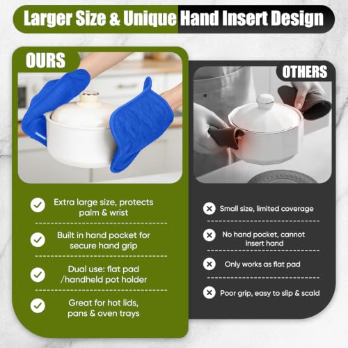 Silicone Oven Mitts and Pot Holders with Kitchen Towels and Dishcloths Sets (Royal Blue)