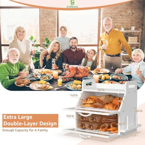 Bread Box for Kitchen Countertop (White)