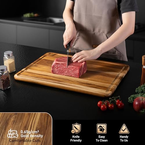 Extra Large Teak Cutting Board 20'' Kitchen Non Slip Wood Butcher Block (20"L x 14"W)