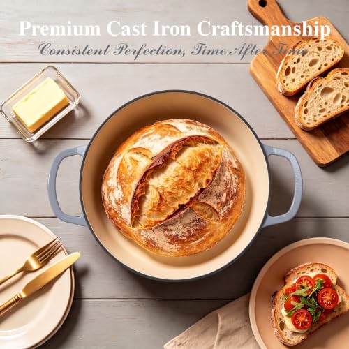 6QT Enameled Cast Iron Dutch Oven for Bread Baking (Grey)
