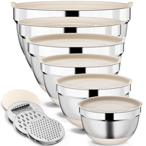 9 Pack Mixing Bowls with Airtight Lids & Grater Attachments (Khaki)