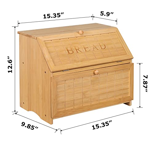 Vintage Double Layer Large Bread Box (Natural Bamboo)
