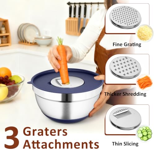 9 Pack Mixing Bowls with Airtight Lids & Grater Attachments (Navy)