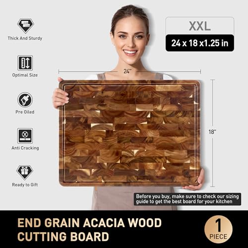 Large End Grain Cutting Board for Kitchen with Non (24"L x 18"W)