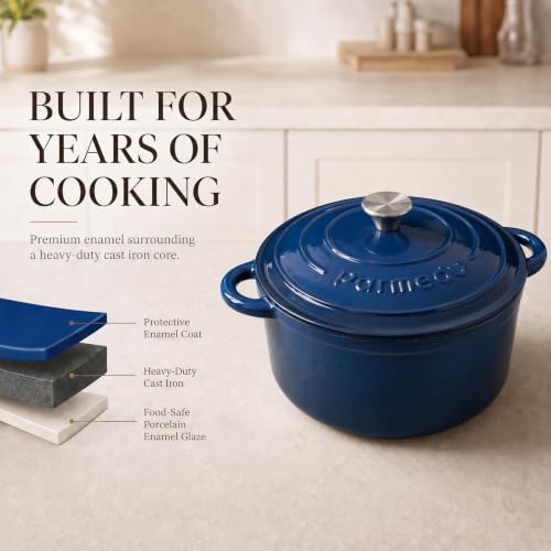 5.5QT Enameled Cast Iron Dutch Oven for Sourdough Bread Indigo Blue (Indigo Blue / 5.5QT)
