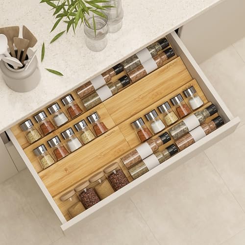 Bamboo Spice Drawer Organizer with Non