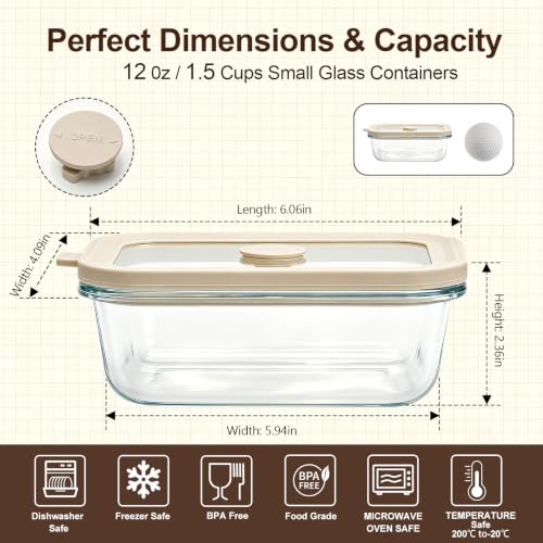 12 oz Small Glass Food Storage Containers with Glass Lids (12oz)