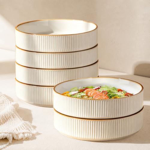 Pasta Bowls Set 7.5” Stoneware Dinner & Salad Bowls