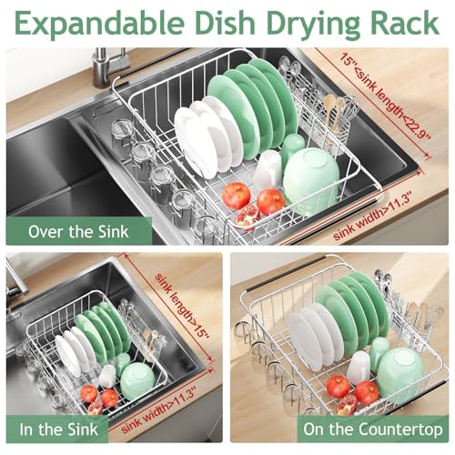 Dish Drying Rack in Sink (Medium With Cup Holder - 14.96×11.02×5.35 Inches)