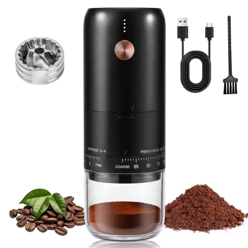 Portable Ultra High Speed Electric Burr Coffee Bean Grinder (Black+Clear)