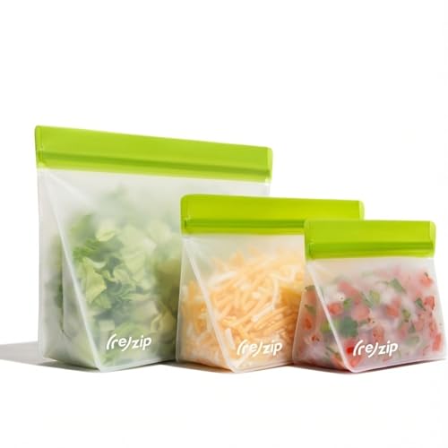 re) zip Stand-Up 3-piece and 5-piece Reusable Bag Kit | BPA-Free, Food Grade, Leakproof, Freezer and Dishwasher Safe