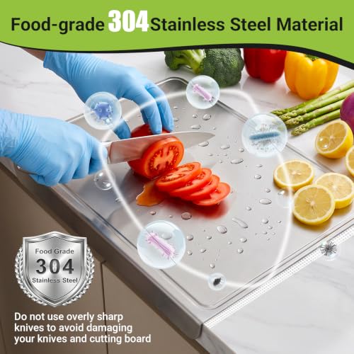 Stainless Steel Cutting Board 15.7x11.8 with Lip and Juice Groove (15.7"L x 11.8"W)